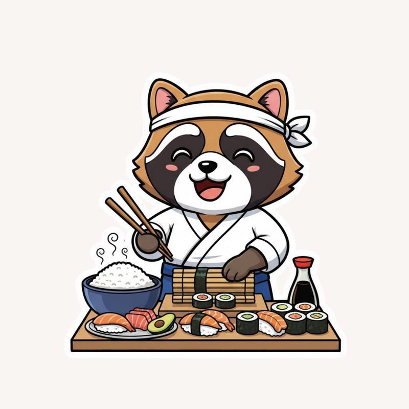 Raccoon Dog Sushi Master Sticker - Raccsy