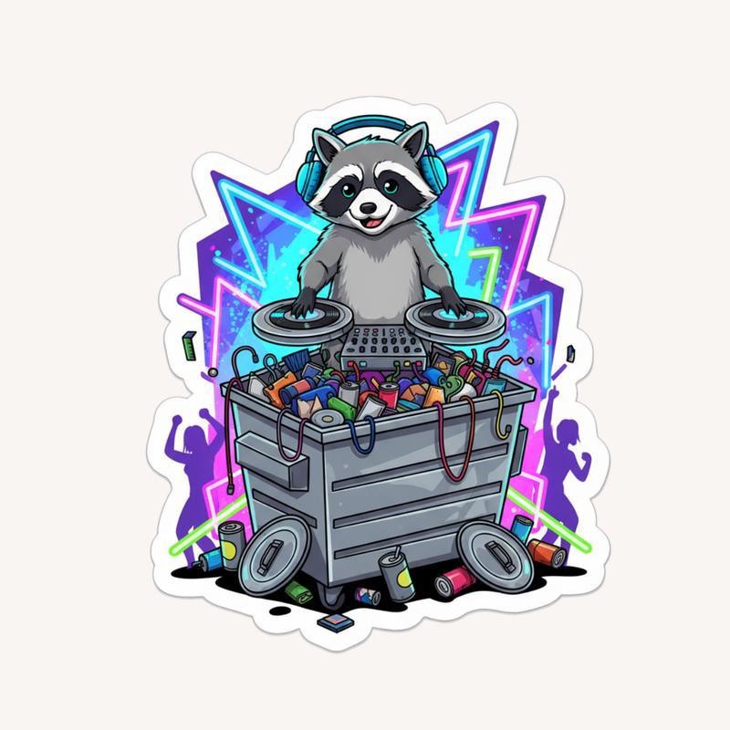 Raccoon Dumpster DJ Party Sticker - Raccsy