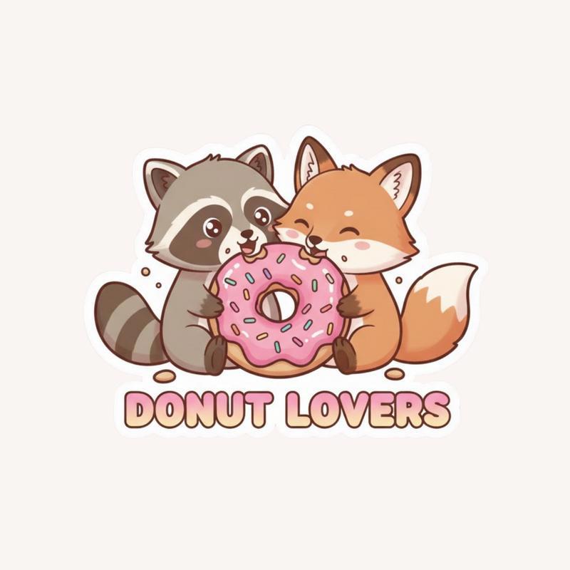 Raccoon Fox Donut Lovers Sticker