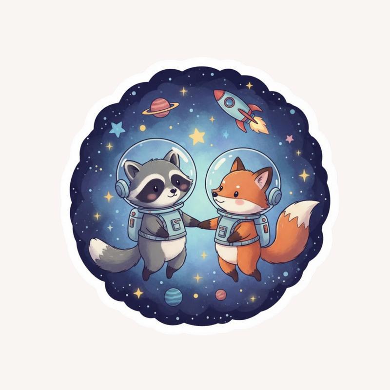 Raccoon Fox Space Buddies Sticker - Raccsy