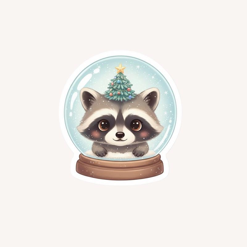 Raccoon Peeker Behind Snow Globe Sticker - Raccsy