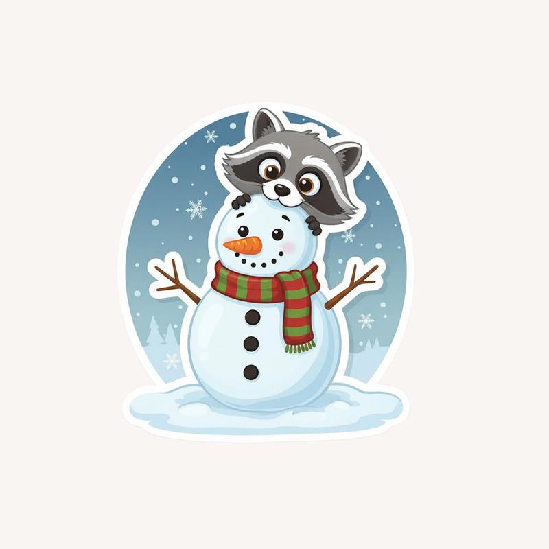 Raccoon Peeker Behind Snowman Sticker - Raccsy