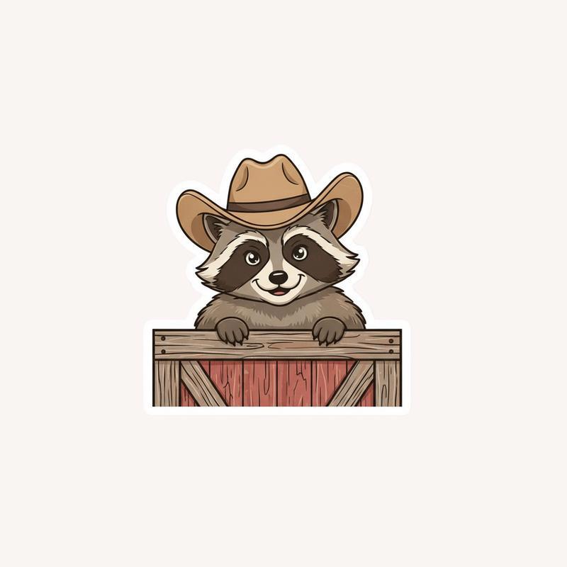Raccoon Peeker Cowboy Charm Sticker - Raccsy