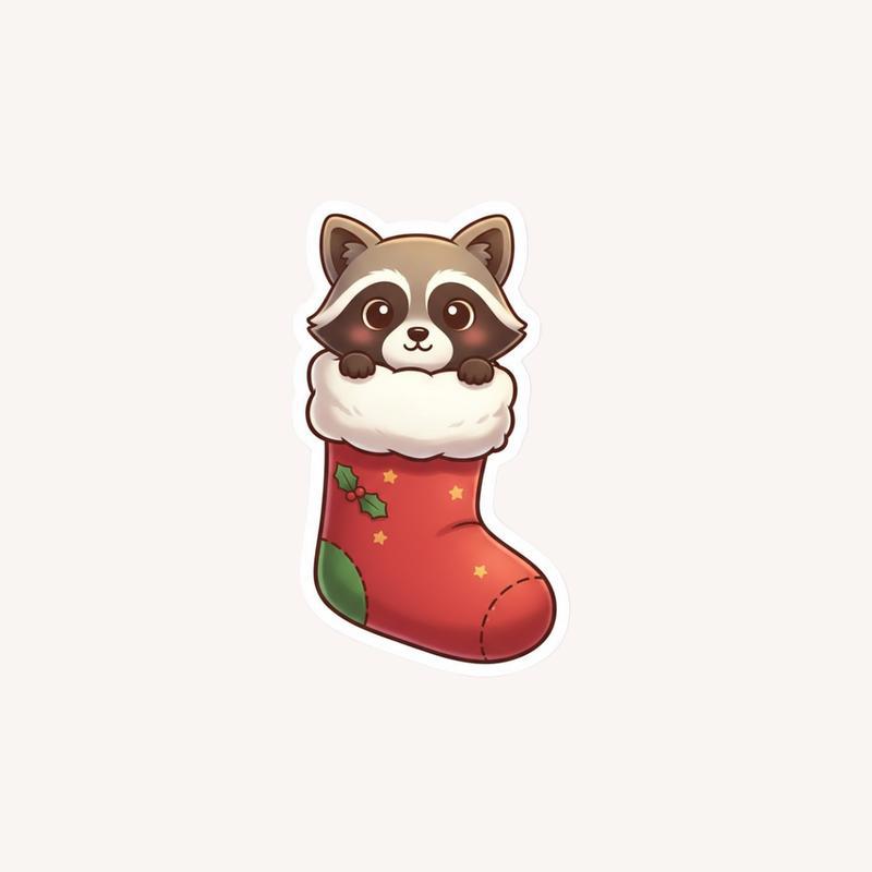 Raccoon Peeker In Christmas Stocking Sticker - Raccsy