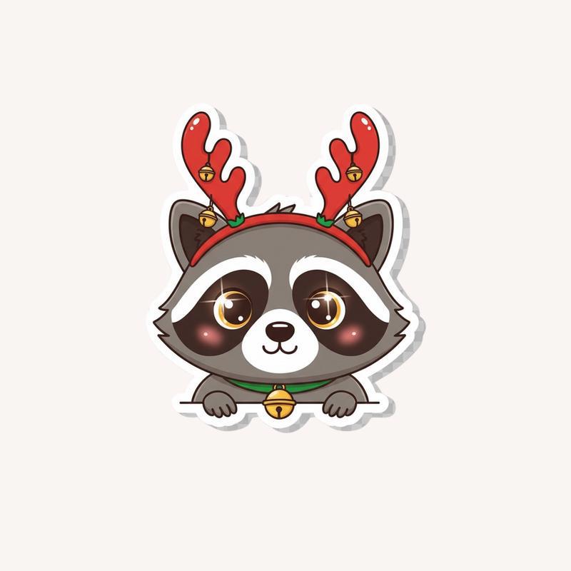 Raccoon Peeker In Reindeer Antlers Sticker - Raccsy