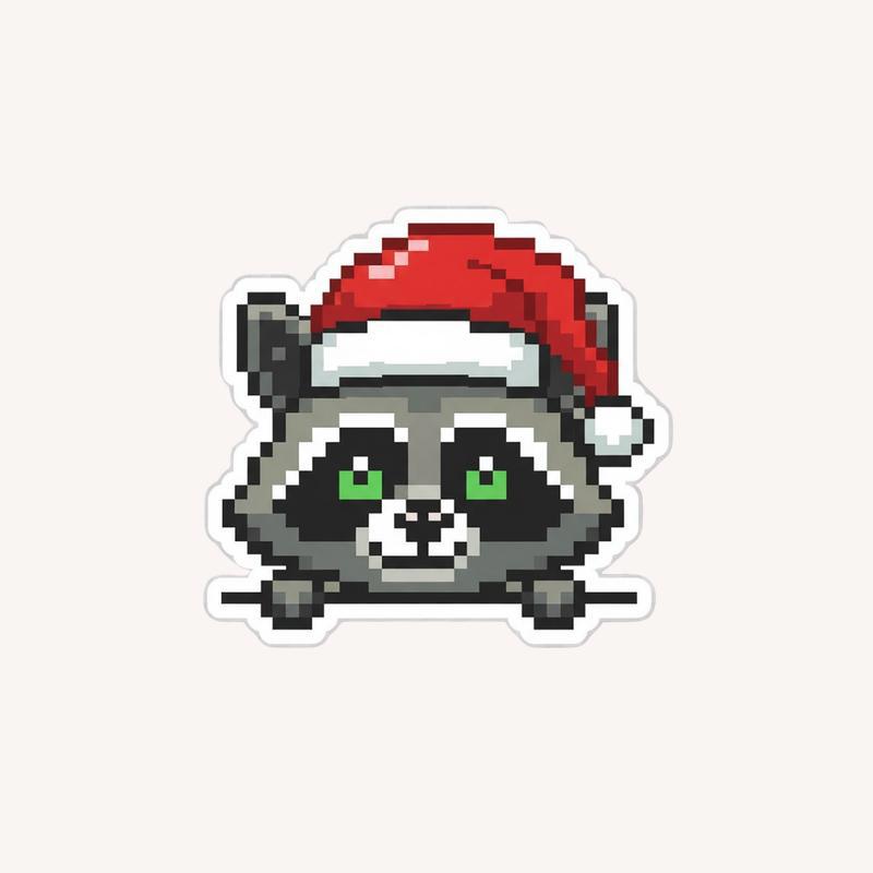 Raccoon Peeker Pixel Christmas Spirit Sticker - Raccsy