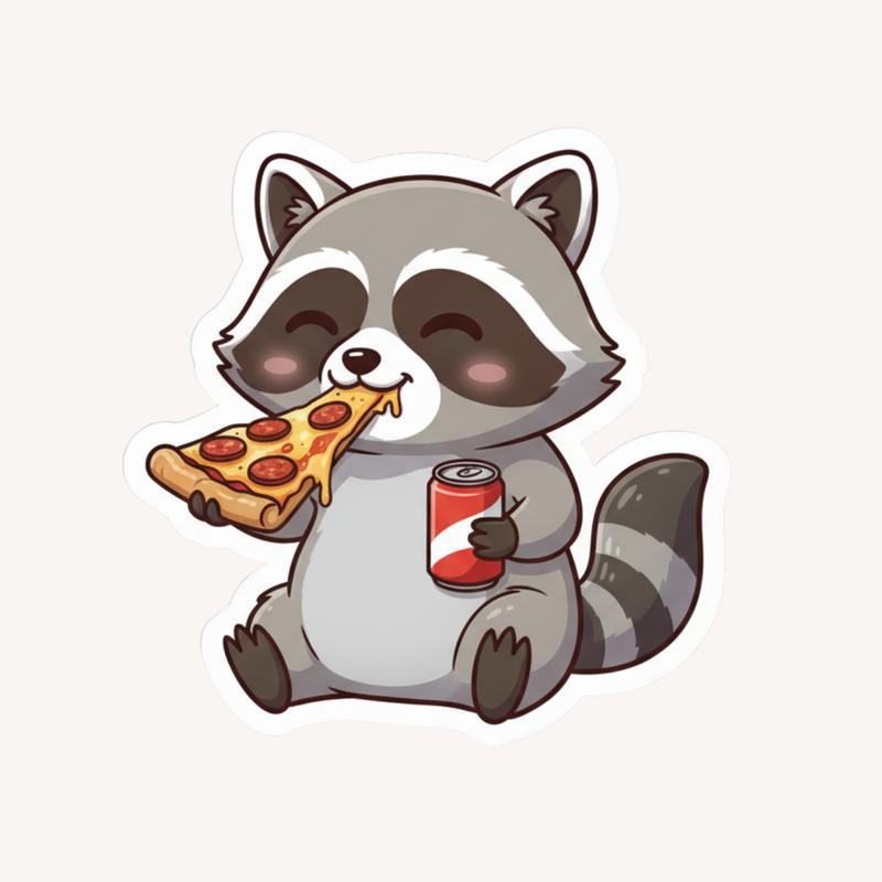 Raccoon Pizza And Soda Time Sticker - Raccsy