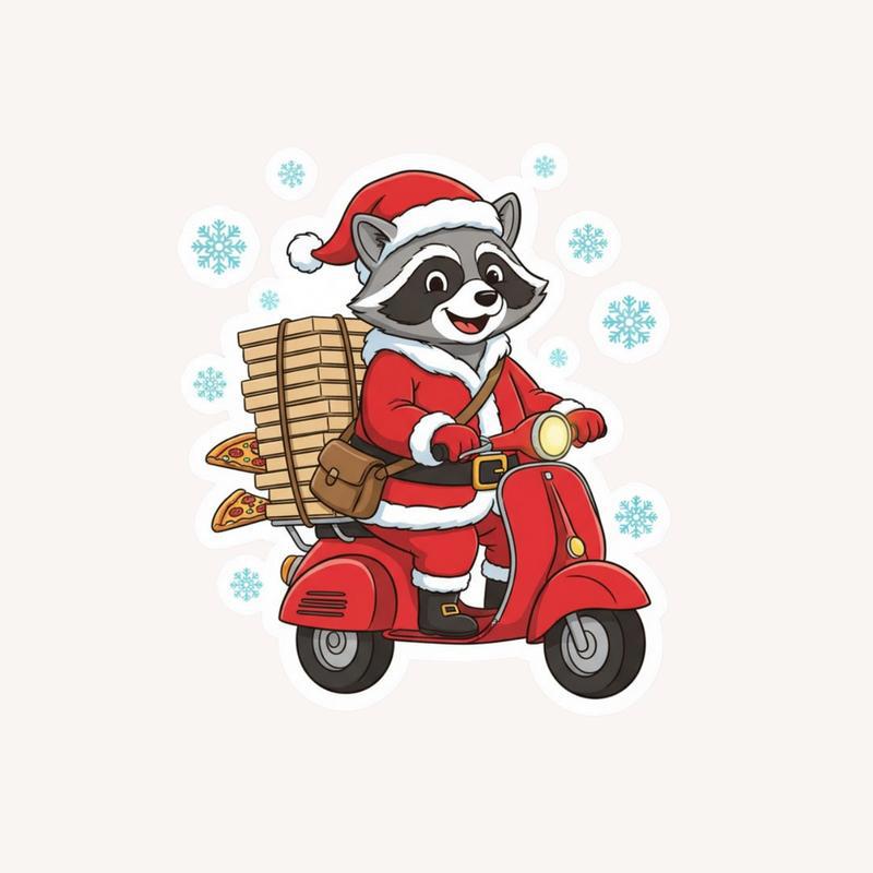 Raccoon Pizza Christmas Delivery Sticker - Raccsy