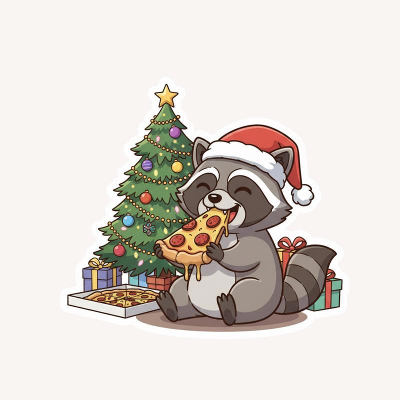 Raccoon Pizza Christmas Feast Sticker - Raccsy