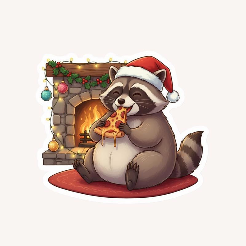 Raccoon Pizza Christmas Feast Meme Sticker - Raccsy