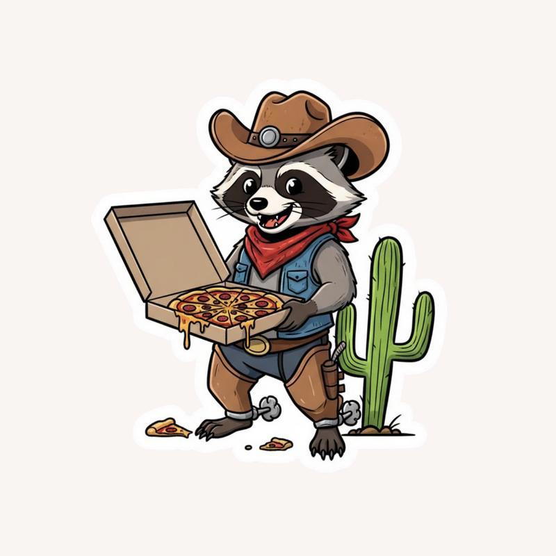 Raccoon Pizza Cowboy Sticker - Raccsy