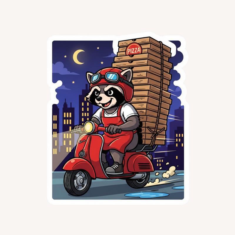 Raccoon Pizza Delivery Hero Sticker - Raccsy