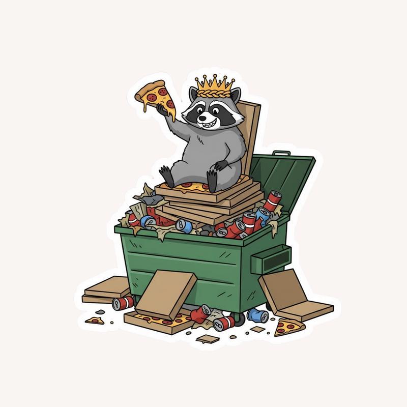 Raccoon Pizza Dumpster King Meme Sticker - Raccsy