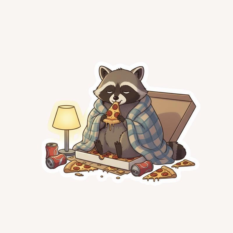 Raccoon Pizza Feast At Midnight Sticker - Raccsy