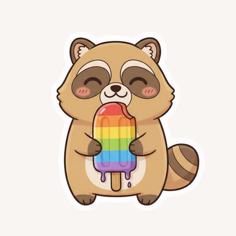 Rainbow Popsicle Raccoon Dog Sticker - Raccsy