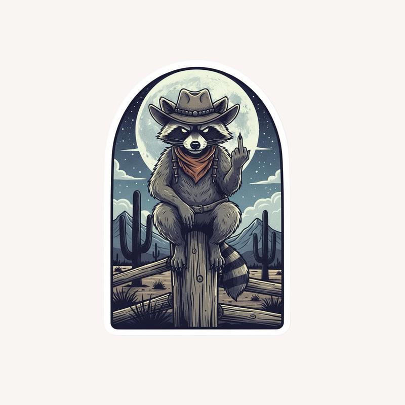 Retro Cute Raccoon Middle Finger Sticker - Raccsy