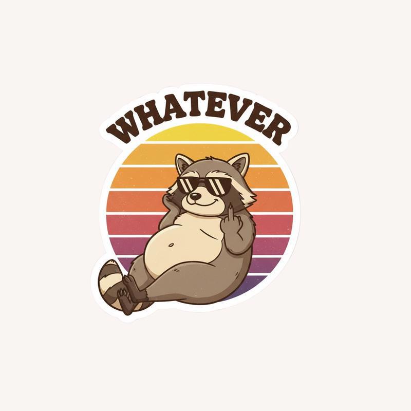 Retro Whatever Raccoon Middle Finger Sticker - Raccsy