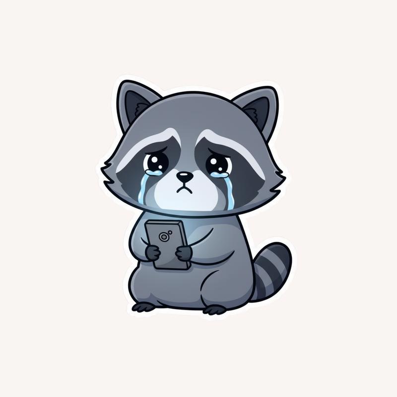 Sad Raccoon With Phone Sticker - Raccsy