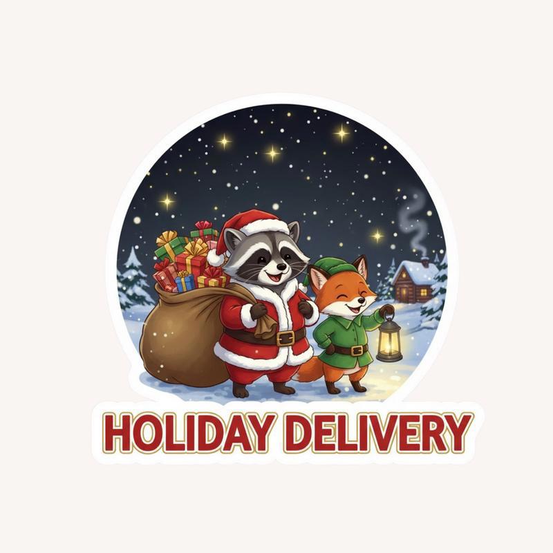 Santa Delivery Raccoon Fox Sticker - Raccsy