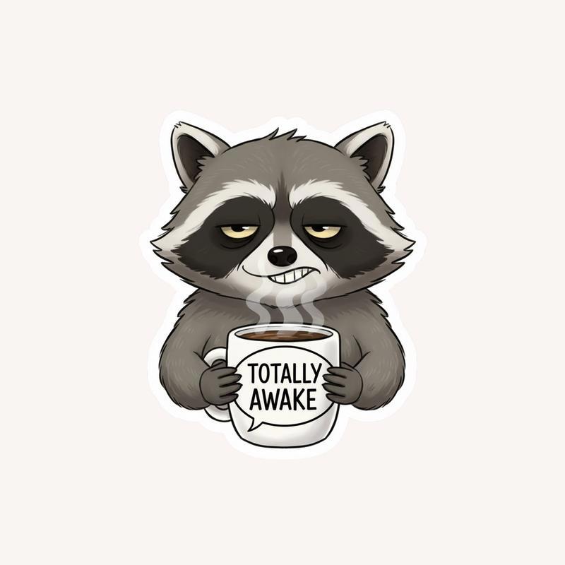 Sarcastic Raccoon Coffee First Sticker - Raccsy