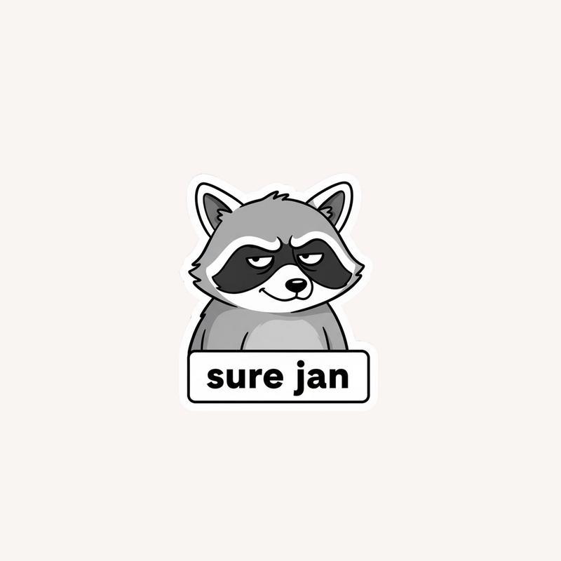 Sarcastic Raccoon “Sure Jan” Sticker - Raccsy