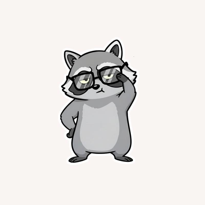 Sarcastic Raccoon Tilted Glasses Sticker - Raccsy