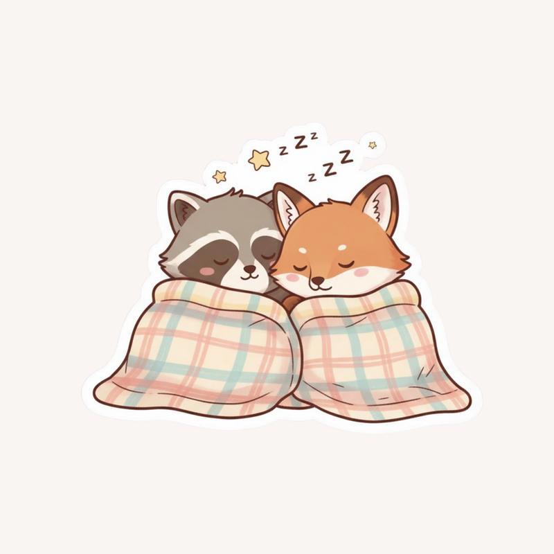 Sleepy Raccoon Fox Duo Sticker - Raccsy