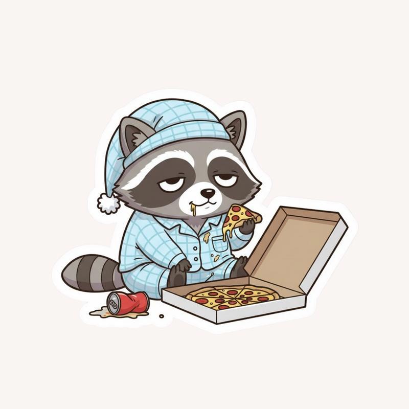 Sleepy Raccoon Midnight Pizza Sticker - Raccsy