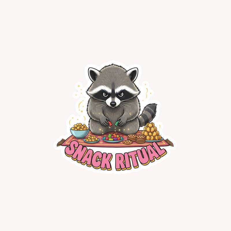 Snack Raccoon Snack Time Ritual Sticker - Raccsy