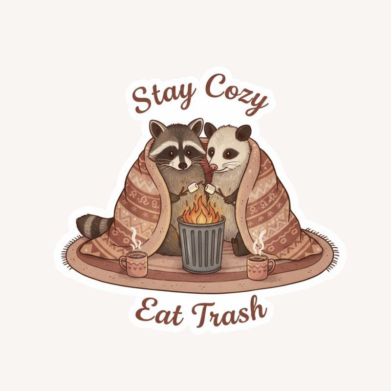 Stay Cozy Eat Trash Raccoon And Possum Sticker - Raccsy