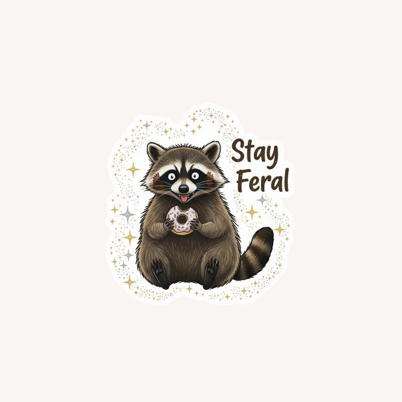 Stay Feral Donut Thief Sticker - Raccsy