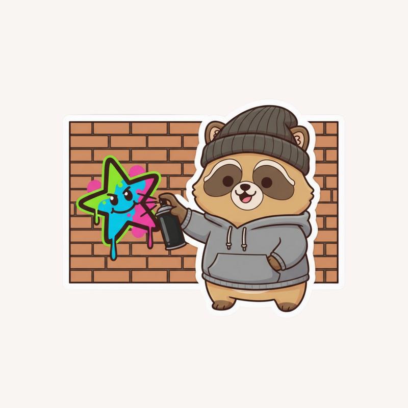 Street Art Raccoon Dog Sticker - Raccsy