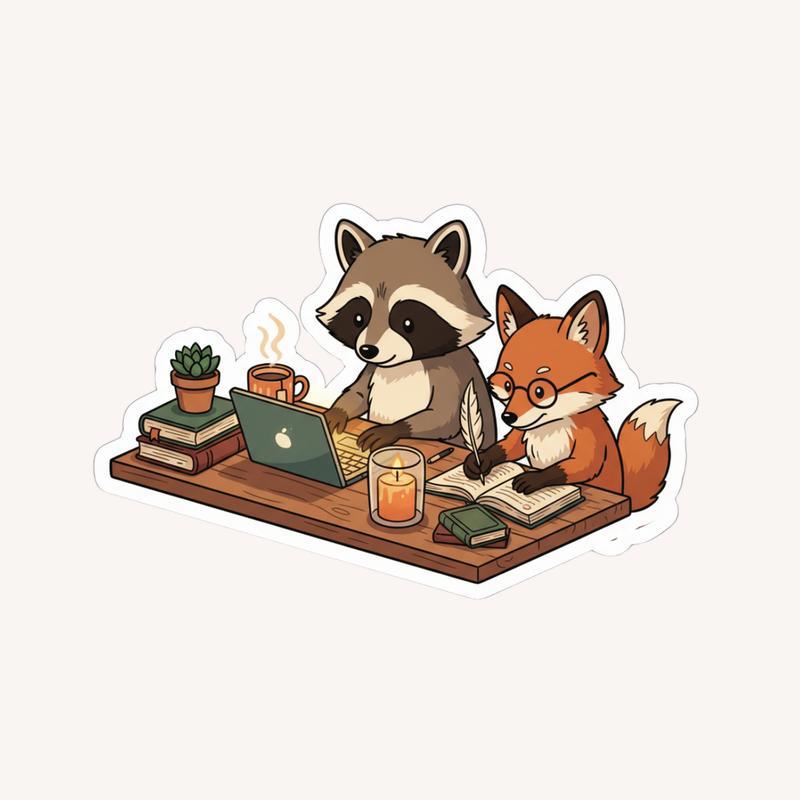 Gift Time Raccoon Fox Sticker - Raccsy