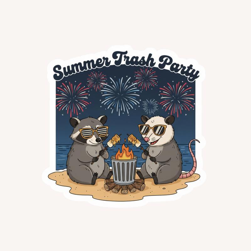 Summer Trash Party Raccoon And Possum Sticker - Raccsy