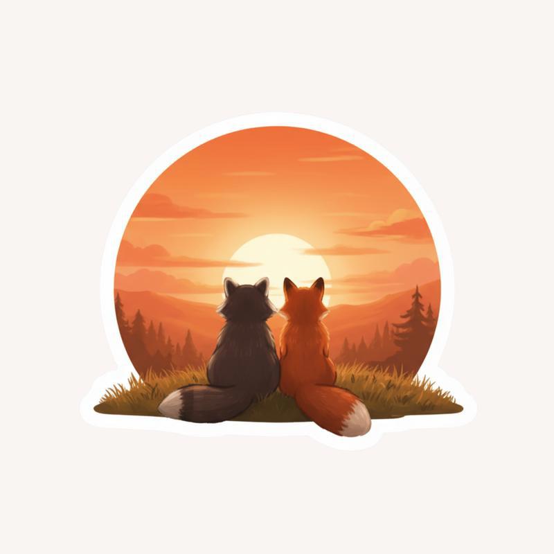 Sunset Raccoon Fox Wanderers Sticker - Raccsy