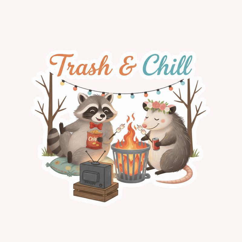 Trash And Chill Raccoon And Possum Sticker - Raccsy