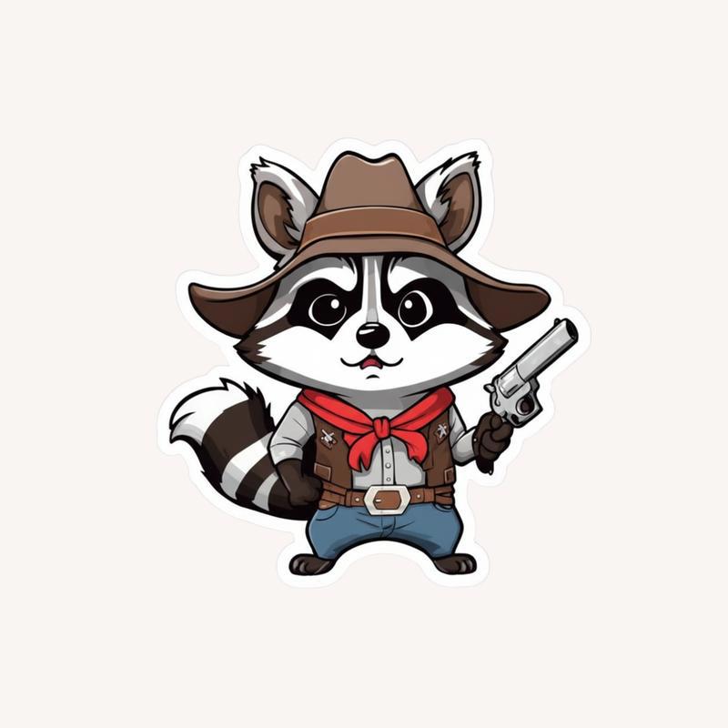 Western Cowboy Raccoon With Gun Sticker - Raccsy