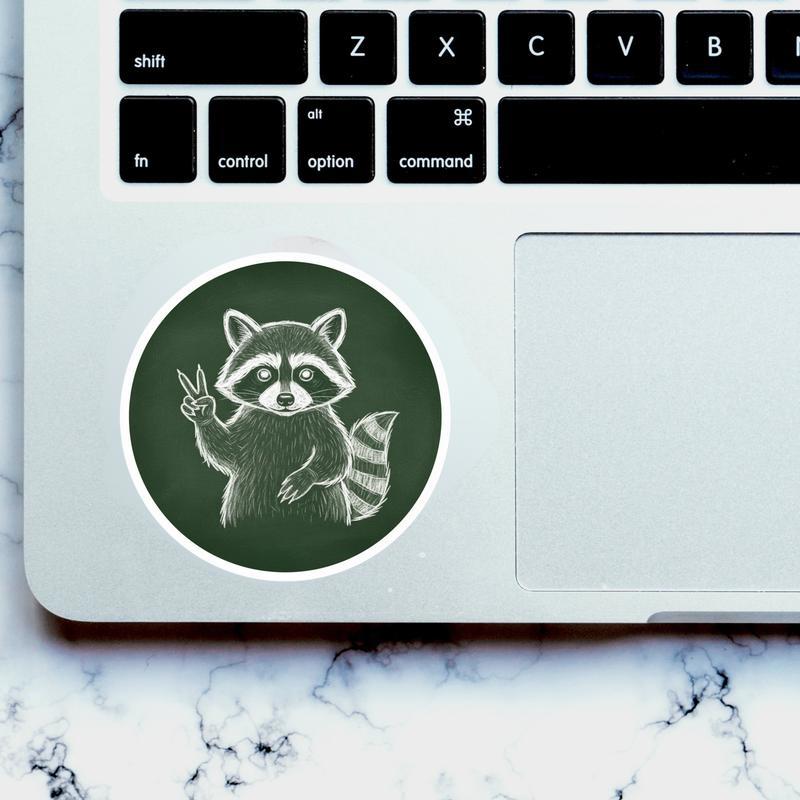 Chalkboard Art Raccoon Peace Sign Sticker