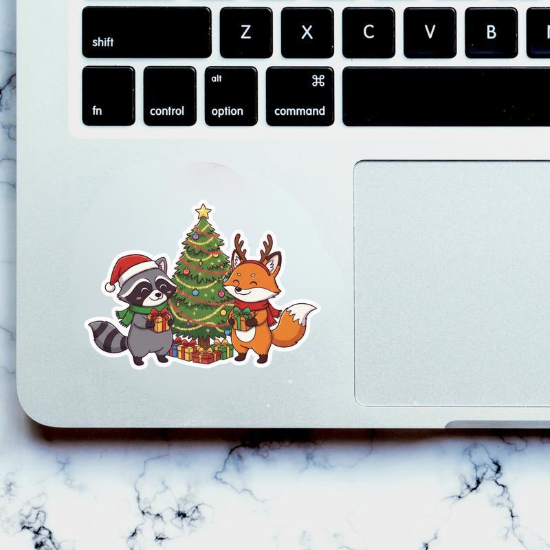 Christmas Raccoon Fox Duo Sticker