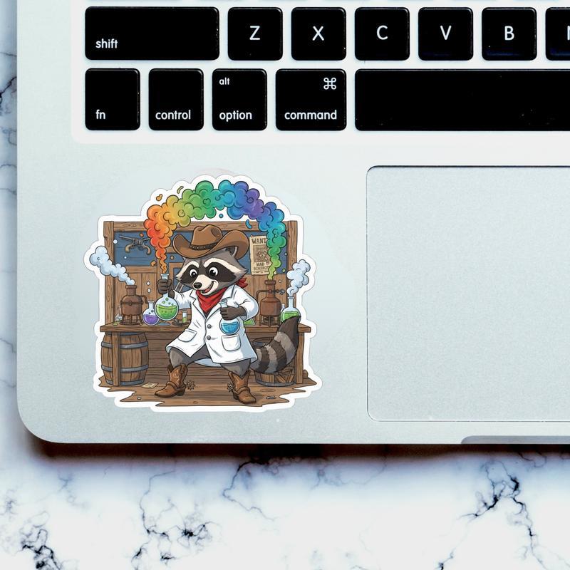 Colorful Cowboy Raccoon Scientist Sticker