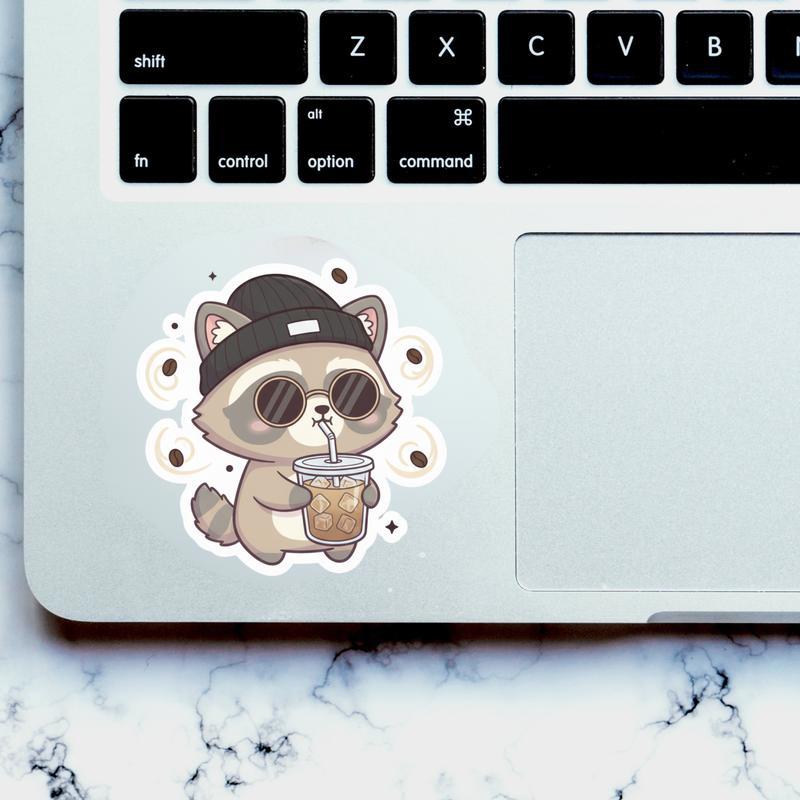 Cool Coffee Raccoon Dog Sticker