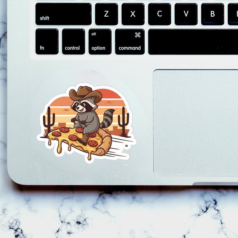 Cowboy Raccoon Pizza Rider Sticker Cowboy Raccoon Pizza Rider Sticker