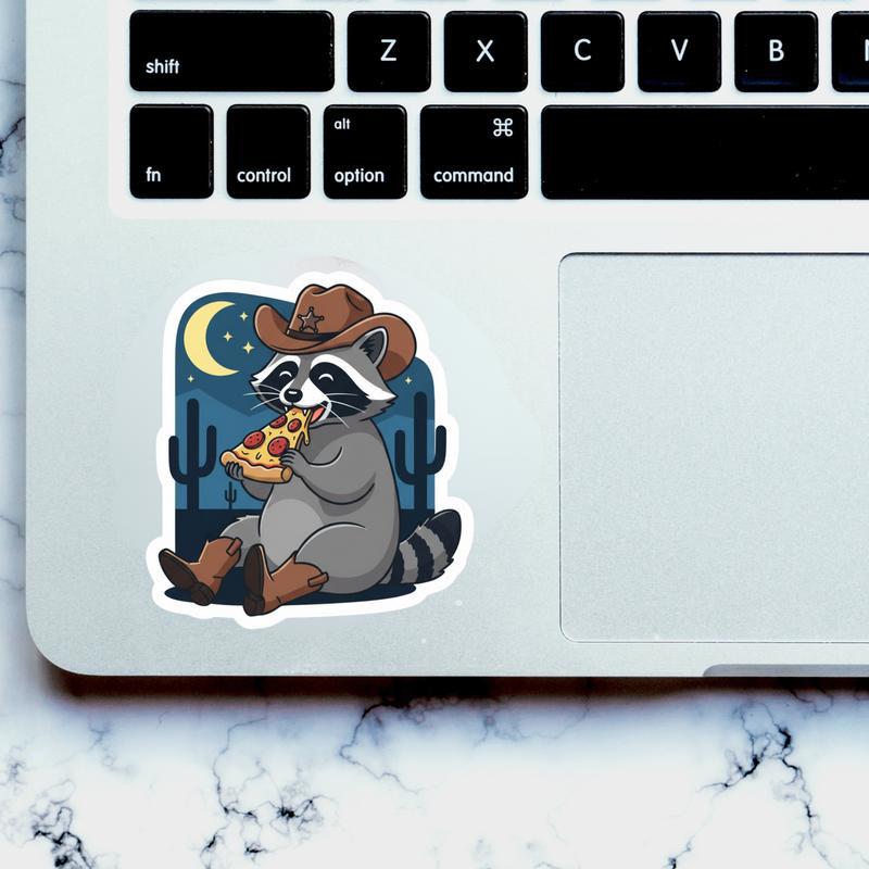 Cowboy Raccoon Pizza Time Sticker