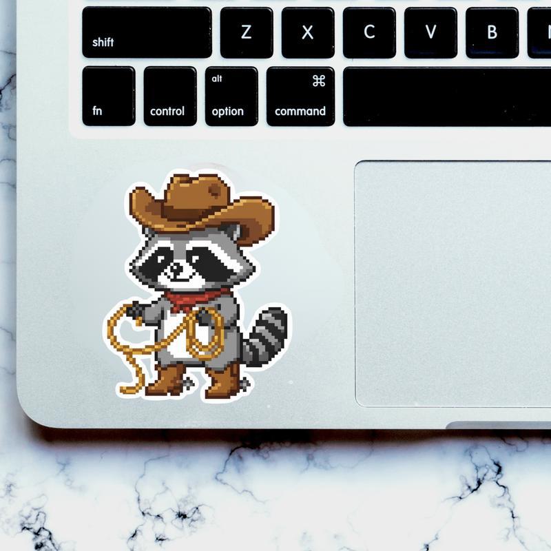 Cute Pixelated Raccoon Cowboy Sticker
