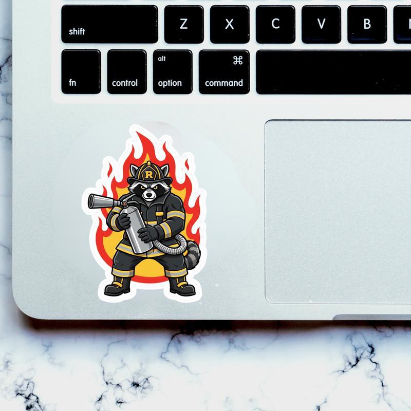 Firefighter Raccoon, Holding Fire Extinguisher Sticker Firefighter Raccoon, Holding Fire Extinguisher Sticker