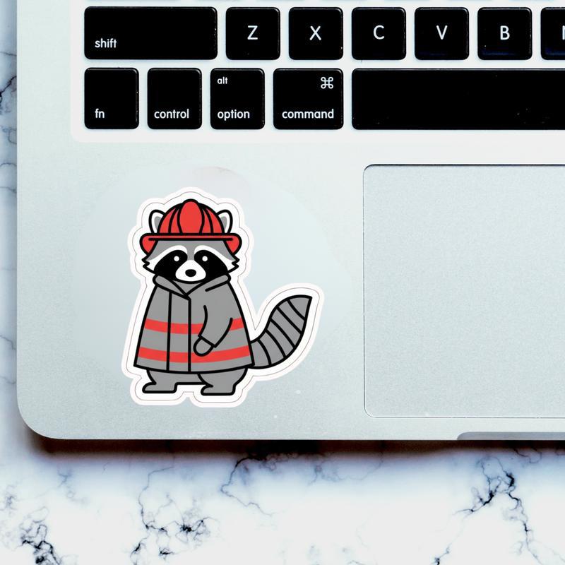 Firefighter Raccoon, Kiss-Cut Minimalist Outline Sticker