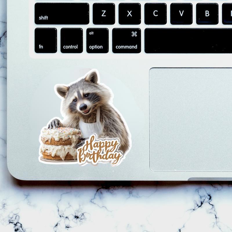 Happy Birthday Raccoon Sticker With Cake Sticker