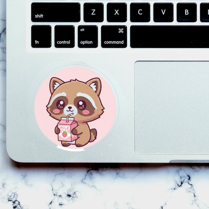 Kawaii Raccoon Dog With Strawberry Milk Sticker Kawaii Raccoon Dog With Strawberry Milk Sticker