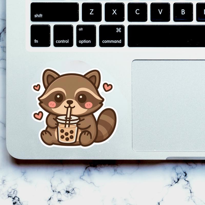 Kawaii Raccoon With Milk Tea Sticker
