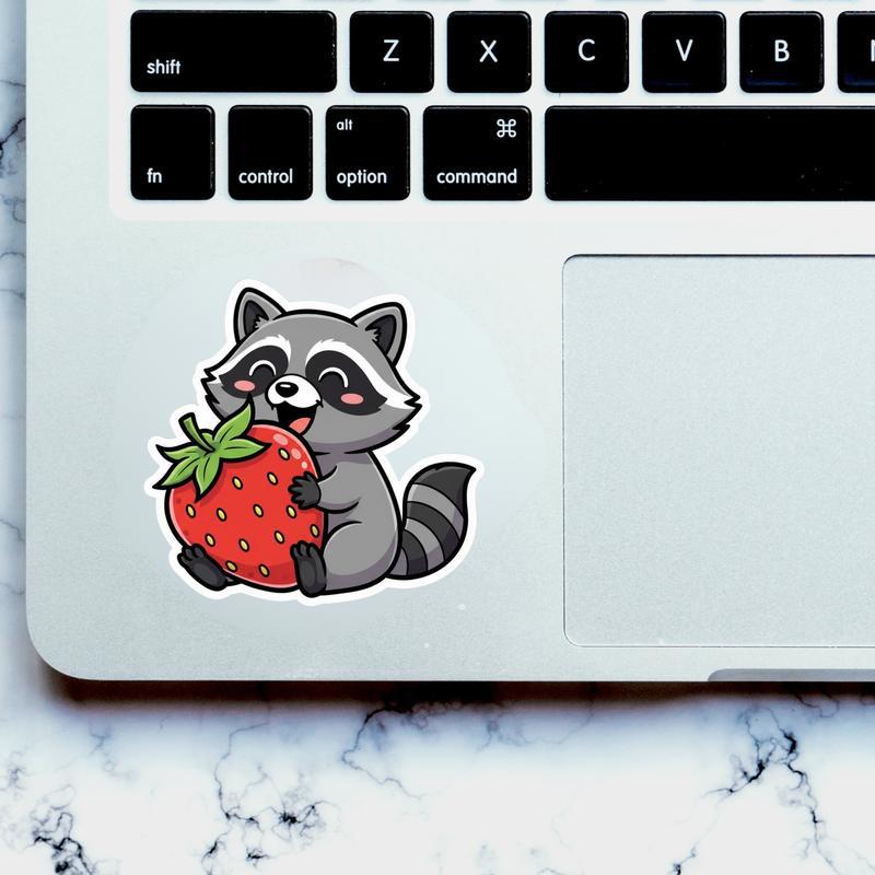 Kawaii Raccoon With Strawberry Sticker